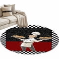 thumbnail image 2 of Abstract Round Living Room Rugs 3.3 ft, Cartoon Style Chef Bread White Black Checkered Border Washable Area Rug with Non-Slip Sturdy Edge Binding Round Front Door Mat Floor Carpet for Entryway, 2 of 9