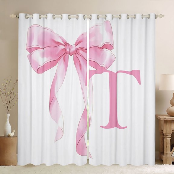 Erosebridal Girls Pink Bow Black Out Curtains, T Letter Curtains Pack of 2 (42x63 Each), Princess Style Bedroom Decor