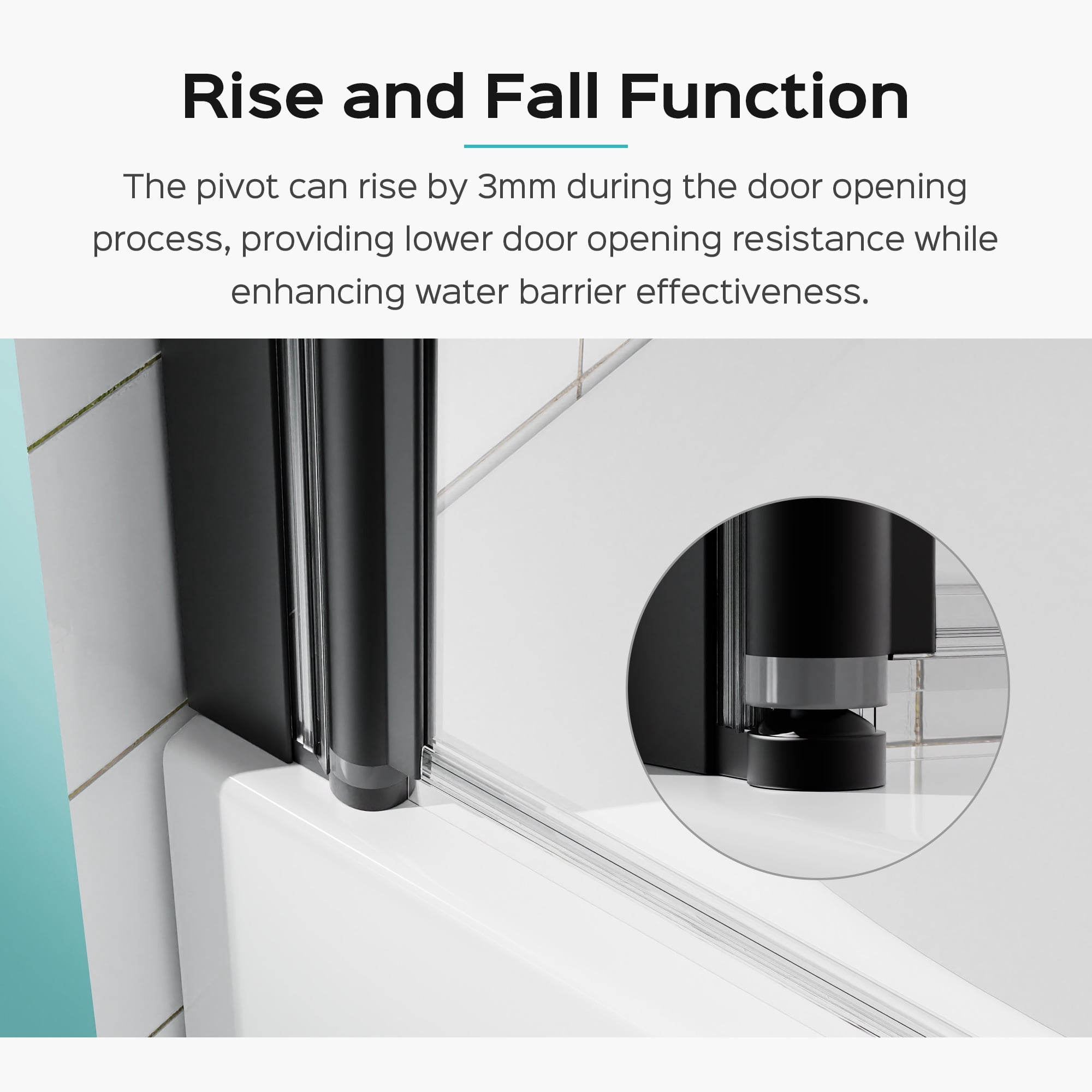 MAYEERTY 34*58" Frameless Folding Pivot Bathtub Door, Tempered Glass, Matte Black, Reversible Installation