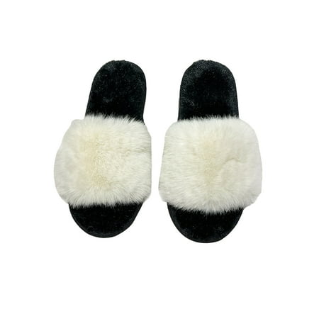 

Colisha Womens Furry Slipper Flat Open Toe Casual Comfy Slippers