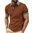 thumbnail image 2 of Camisetas Elvqul Hombre a Rayas Manga Corta Casuales Marrón Solapa Botones Polo, 2 of 6