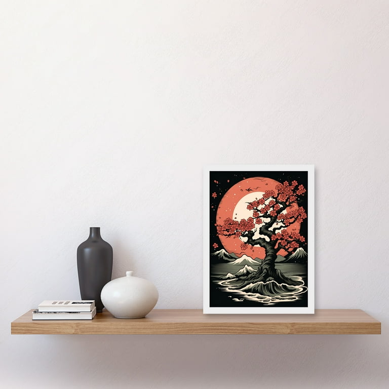 Japanese Cherry Tree at Sunset Landscape Rockabilly Americana 50s