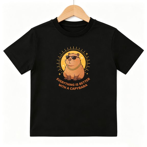 Cool Capybara Gold Chain Boys Graphic Tees Animal Kids T-Shirt 100% Cotton Short Sleeve Tops Ages 4-13Y