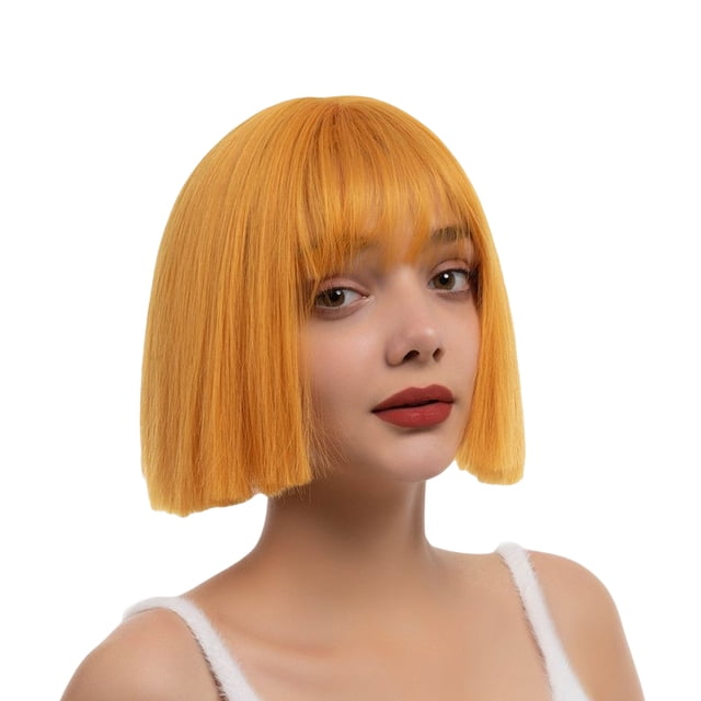 Vogacara Peluca de mujer, pelo corto y liso, fiesta, vacaciones, Club, vestido elegante, decoración de Cosplay, regalos de disfraces para mujeres y Cuidado del cabello Amarillo Vogacara CE014354-01