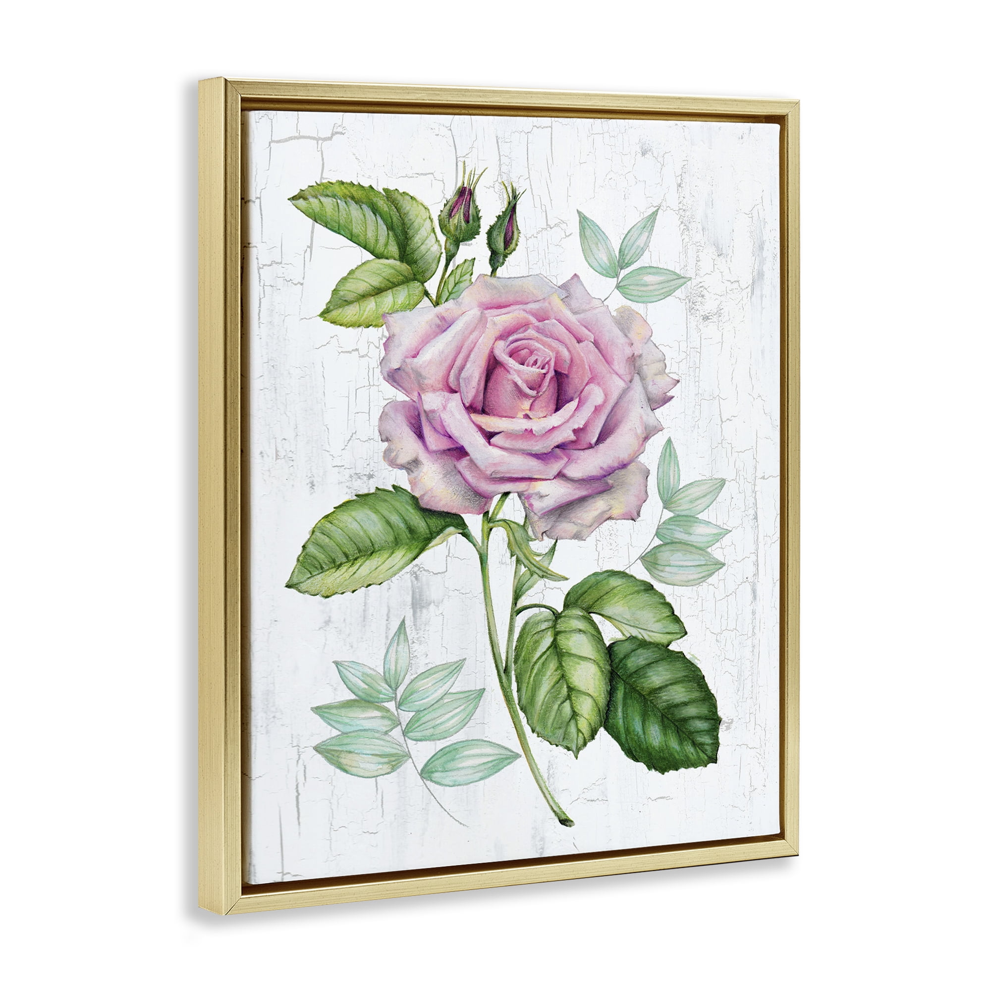 Stupell Industries English Manor Rose Botanical & Floral Painting Gold Floater Framed Canvas Art Print Wall Art, 25 x 31