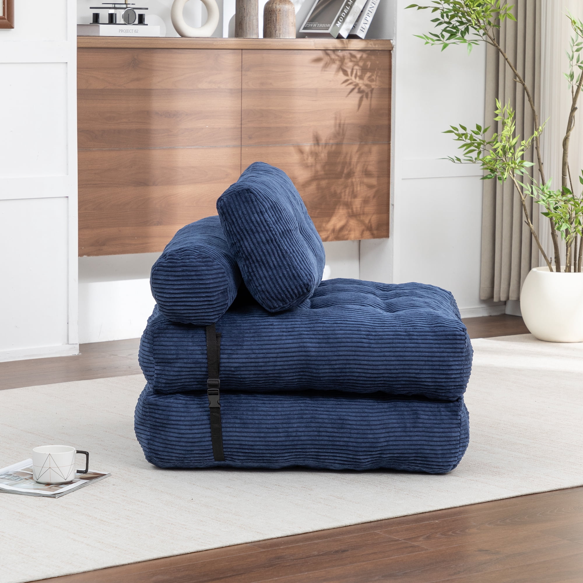Leumius Folding Sofa Bed,68.5 inch Convertible Sleeper Sofa Chair with Pillow,Foldable Mattress Futon with Back Support,Soft Sleeper Chair Bed Floor Sofa for Living Room Bedroom,Dark Blue