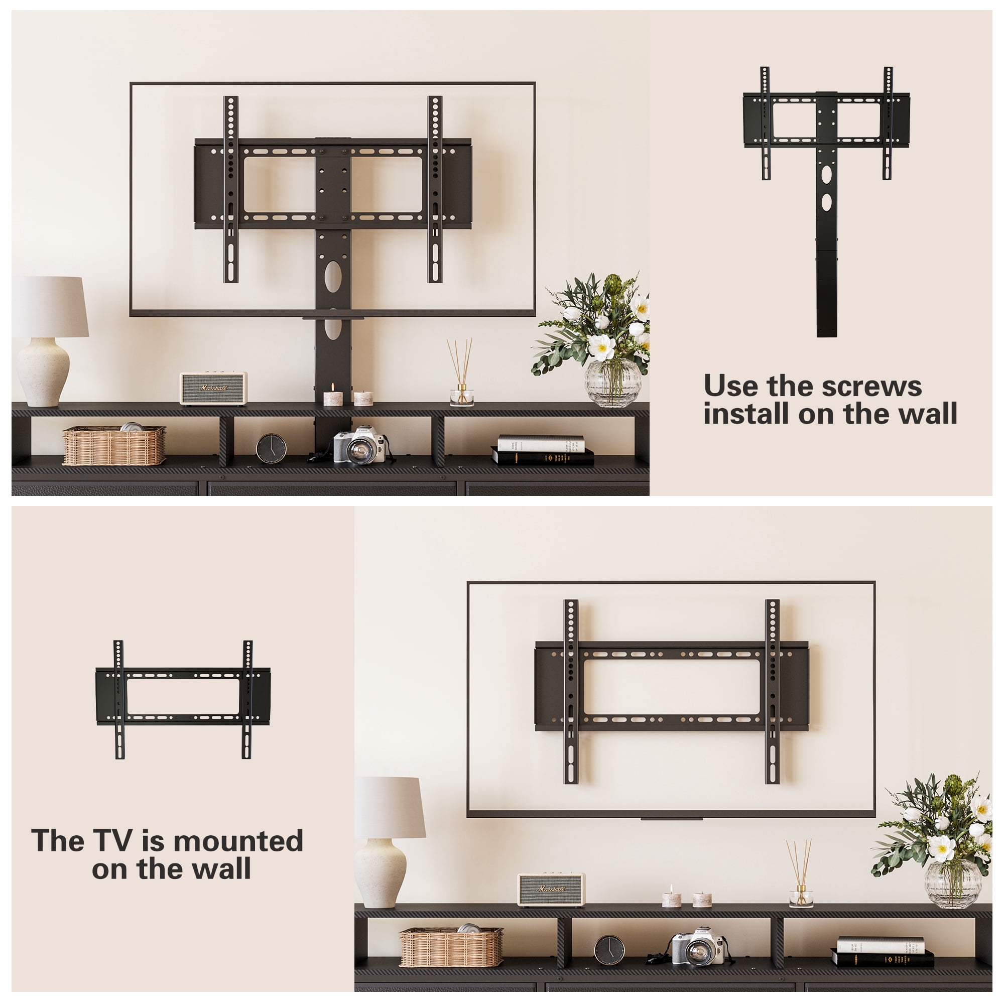 GUNAITO TV Stand with Adjustable Mount for TV up to 75", Big TV Stand for Living Room with 7 Fabric Drawers , Black