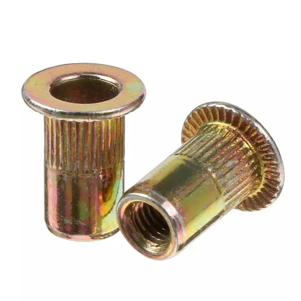 iMeshbean 1200pcs Zinc Steel Stanless Aluminum Ribbed Plated Carbon Steel Rivet Nut Flat Head Rivnut Threaded Insert Nutsert Rivet Nut Assortment Kit Assorted in M3 M4 M5 M6 M8 M10 M12