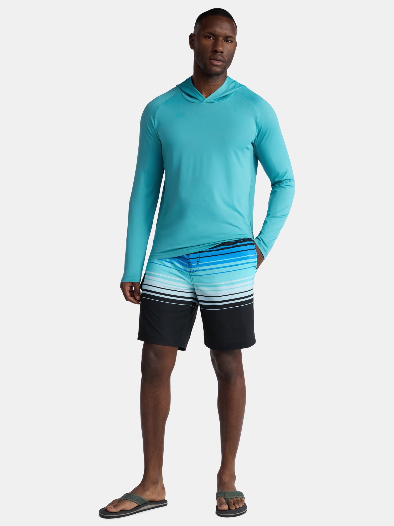George Men's and Big Men's Hooded Sun Shirt with Long Sleeves, UPF 50+, Sizes S-3XL