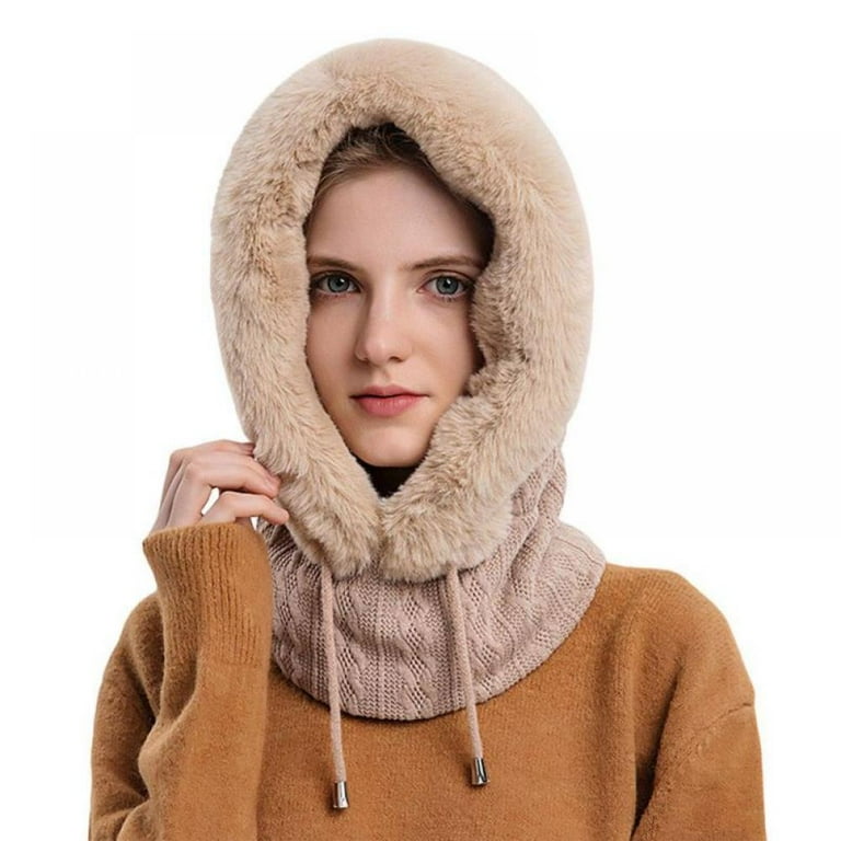 Women Hat Multifunctional Neck Gaiter Headwear Winter Knitted Hood Faux Fur Scarf Adjustable Neck Warmer Velvet Hood Adult Balaclava Outdoor Sports