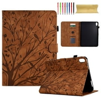 SaniMore Case for iPad 10th Generation 10.9" 2022, PU leather Skin Embossed Tree with Auto Sleep/Wake Pen Holder Card Slots Anti-slip Strip Flip Folio Wallet Business Cover, Brown