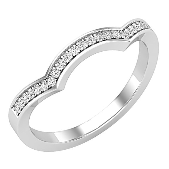 Dazzlingrock Collection Round White Diamond Contour Curved Stackable Wedding Band for Women (0.10 ctw, Color I-J, Clarity I2-I3) in 10K White Gold, Size 6
