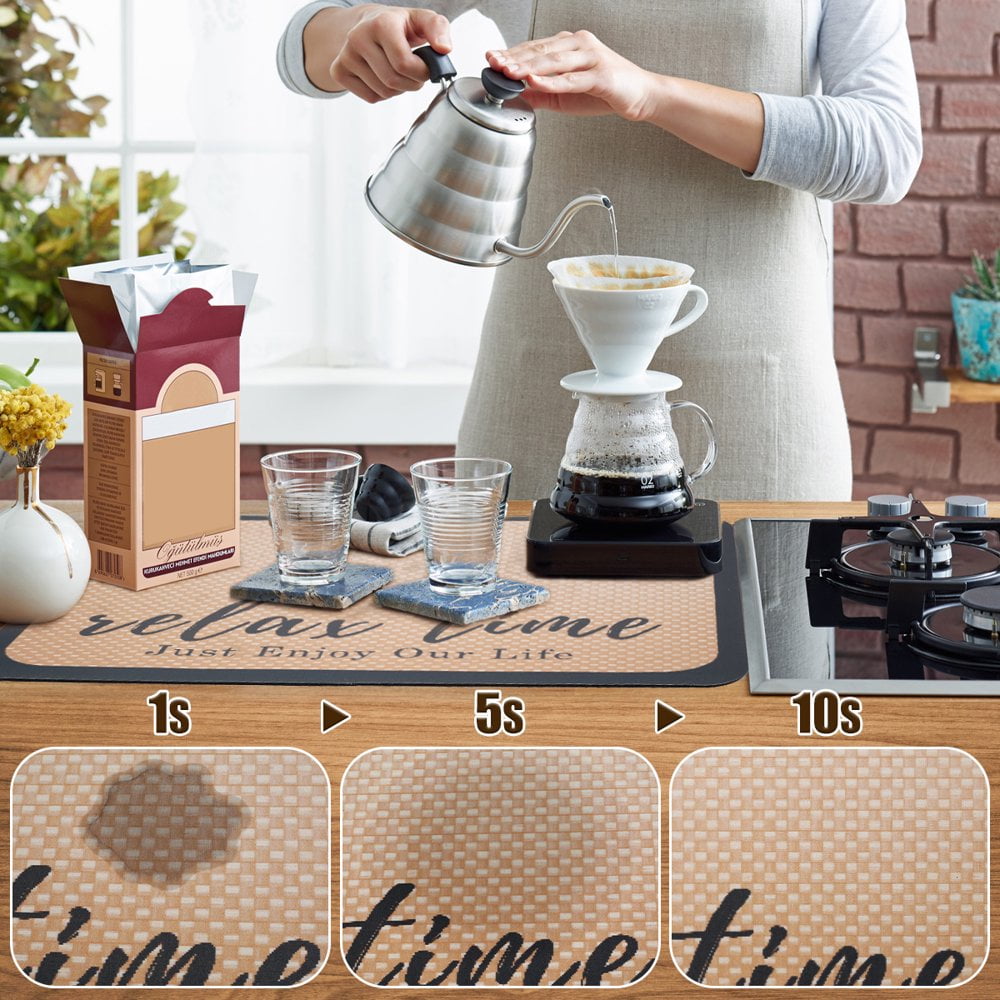 ZVO Tapis Egouttoir Vaisselle, 50×40 Cm Tapis De Drainage De Cuisine Super Absorbant, Tapis D'égouttement à Vaisselle De Plat, Tapis à Séchage Rapide Tapis Antidérapant Pour Machine à Café Bar -5