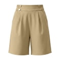 thumbnail image 6 of Binmer Women’s Elastic High Waist Pleated Bermuda Shorts with Pockets,Casual Loose Fit Summer Shorts Khaki,Women's Plus XL, 6 of 7