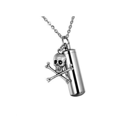 - Bone Skull Cylinder Cremation Jewelry Keepsake Urn Necklace Ash Holder Key Chain