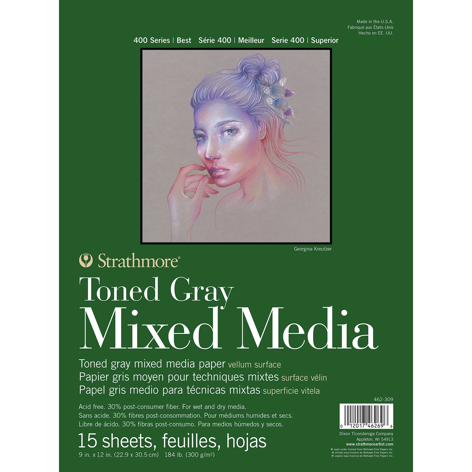 Strathmore 400 Series Mixed Media Pad, Toned Gray, Glue Binding, 9x12 inch, 15 Sheet, Pack of 2