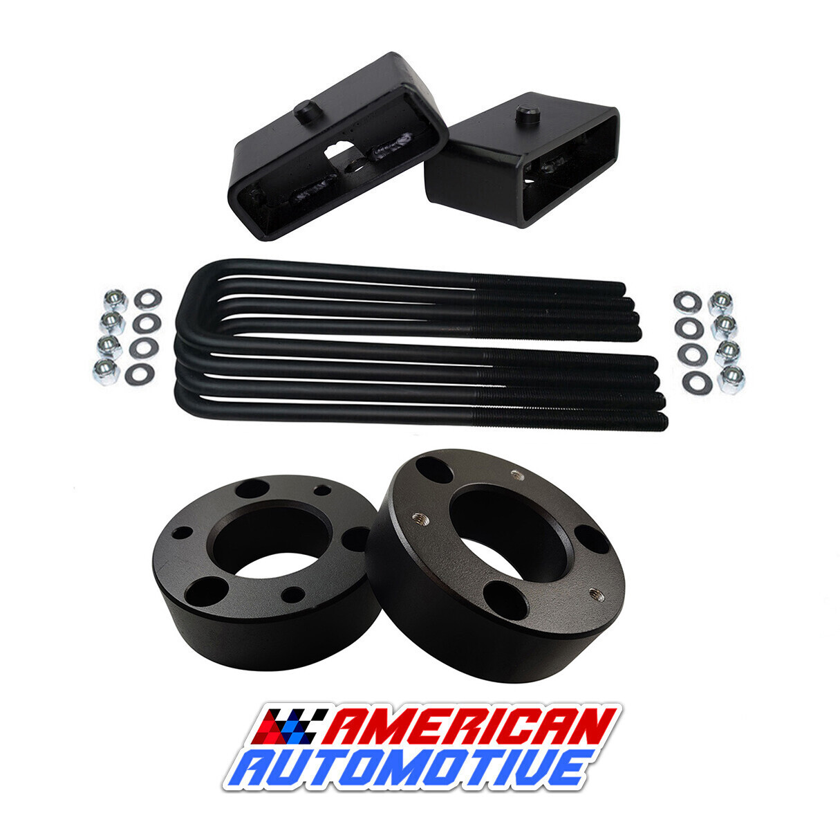 American Automotive Full Lift Kit Compatible For 07 Chevrolet Silverado Gmc Sierra 1500 3 Front Lift Strut Spacers 2 Rear Lift Blocks Square Bend U Bolts 2wd 4wd Black