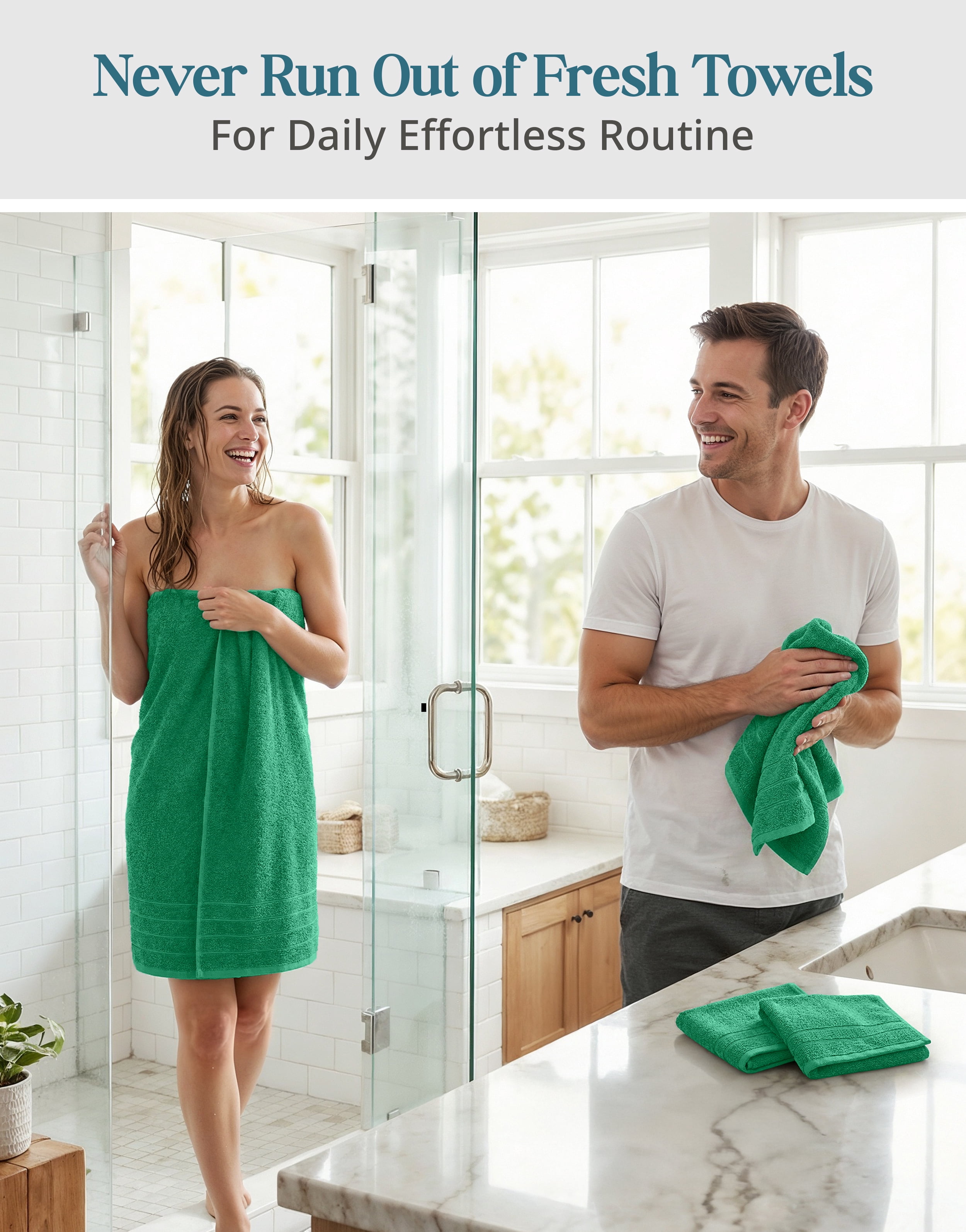 Casa Platino 8-Piece Bathroom Towels – Luxurious 100% Ring Spun Cotton, Includes 2 Bath, 2 Hand & 4 Washcloths, Quick-Dry, Lightweight, Everyday Essential – Emerald