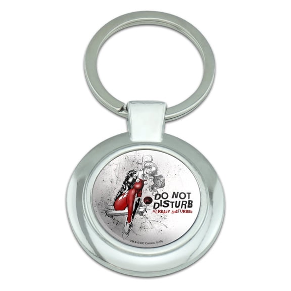 Harley Quinn Already Disturbed Keychain Classy Round Chrome Plated Metal