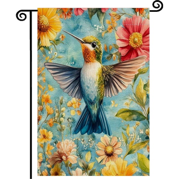 Burlap Double Sided Hummingbird Spring Summer Sunflowers Garden Flag 12x18 Inch Seasonal Farmhouse Outdoor Yard Decor CBD036