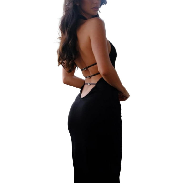  Women Sexy Backless Dress Spaghetti Strap Backless Maxi Dress  Sexy Open Back Hollow Long Dresses for Club Party A-Black: Clothing, Shoes  & Jewelry