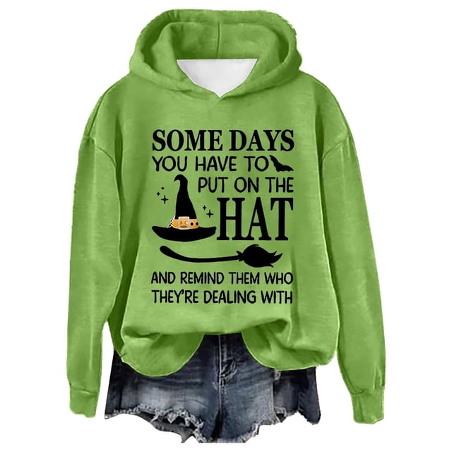 Halloween Oversized Letter Print Pullover Sweatshirt For Women Loose Fit Hooded Shirt
