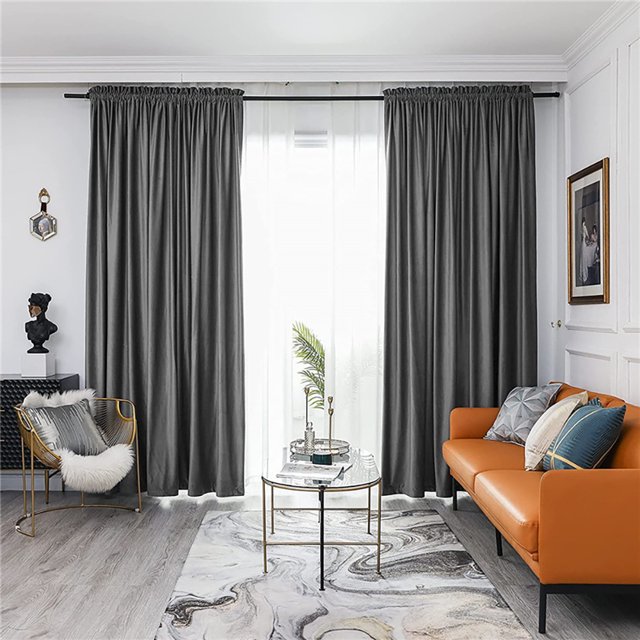 Sexy Dance Blackout Curtain UV Protection Drapes Thermal Insulated Curtains Energy Efficient Thick Solid Rod Pocket Velvet Panel Grey W:59"x H:98"/ 150cm*250cm
