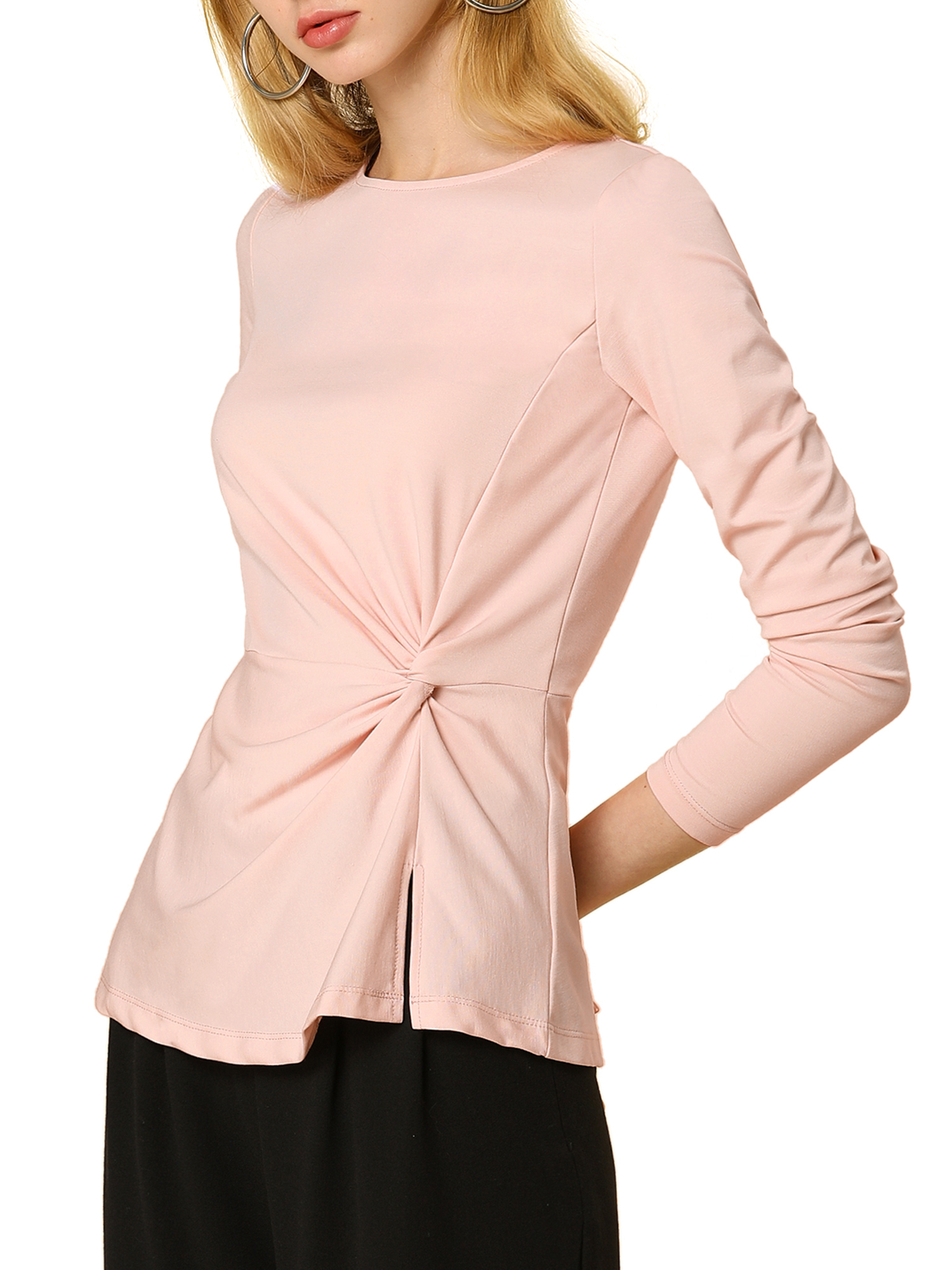 MODA NOVA Junior's Round Neck Tops Long Sleeve Blouse Shirt Pink M - image 4 of 6