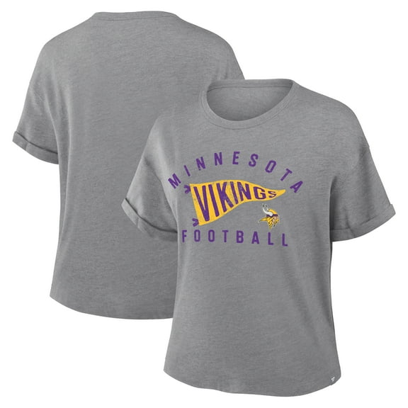 Women's Fanatics Heather Gray Minnesota Vikings Pennant Wave Tribute Tri-Blend Boxy T-Shirt