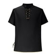 thumbnail image 2 of Henley T Shirt Mens Lace Up V Neck Medieval Gothic Henley Shirts Solid Color Short Sleeve Summer Shirts Regular Fit Tshirts Plain Stand Collar Tee Shirt Casual Vacation Beach Yoga Tops, 2 of 5