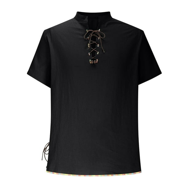 pstuiky camisetas de hombre, Camisa de estilo hippie para hombre, de manga corta, estilo playero, informal, con cuello levantado y cuello vuelto. camisas casuales para hombre m