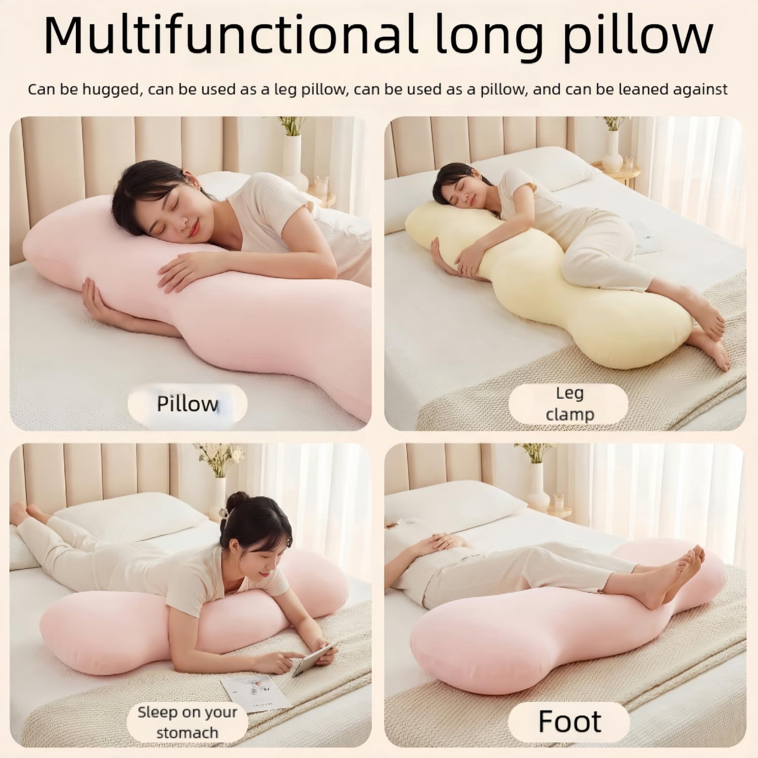 2026 New Pea Pod Body Pillow for Side Sleeper,Ergonomic S-Shaped Full Body Support Pillow for Adults,Long Cooling Hug Pillow for Back Neck Hip & Leg Support,Soft Bolster Pillow (Purple, 120 * 53cm)