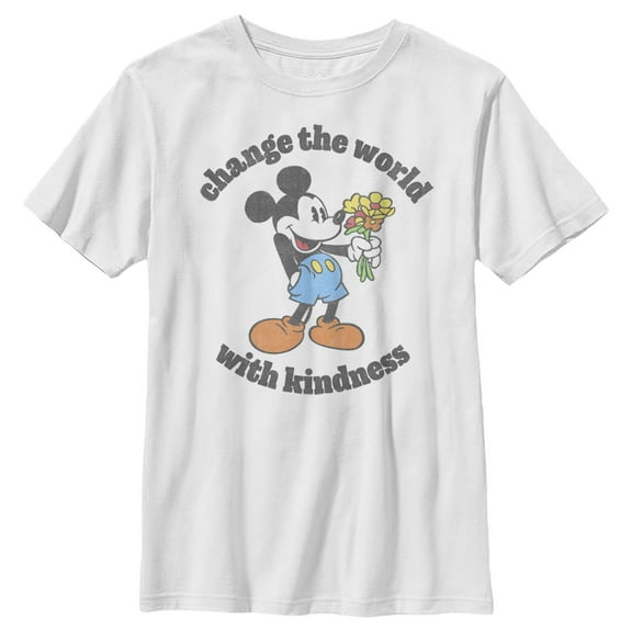 Boy's Mickey & Friends Mickey Mouse Change the World with Kindness  Graphic Tee White Medium