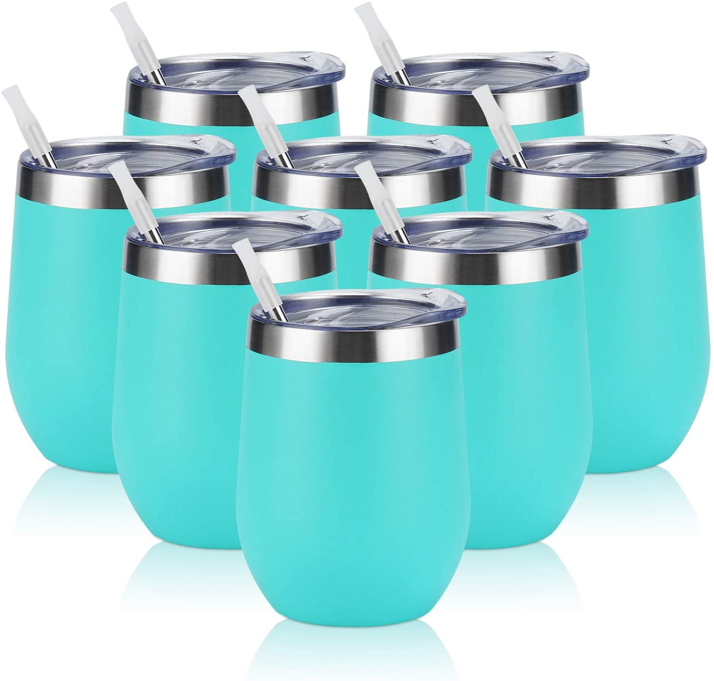 Gingprous 8 Pack 12 oz Stainless Steel Wine Tumblers with Lids Straws,Vacuum Insulated Tumblers