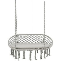 ZOPan 2-Seat Hammock Chair, Macrame Swing with Cushion, Hanging Cotton Ropes, Metal Frame, Hanging Chair with 440 Lbs Capacity for Hammock Stand, Living Room, Patio, Balcony, Backyard (Gray)