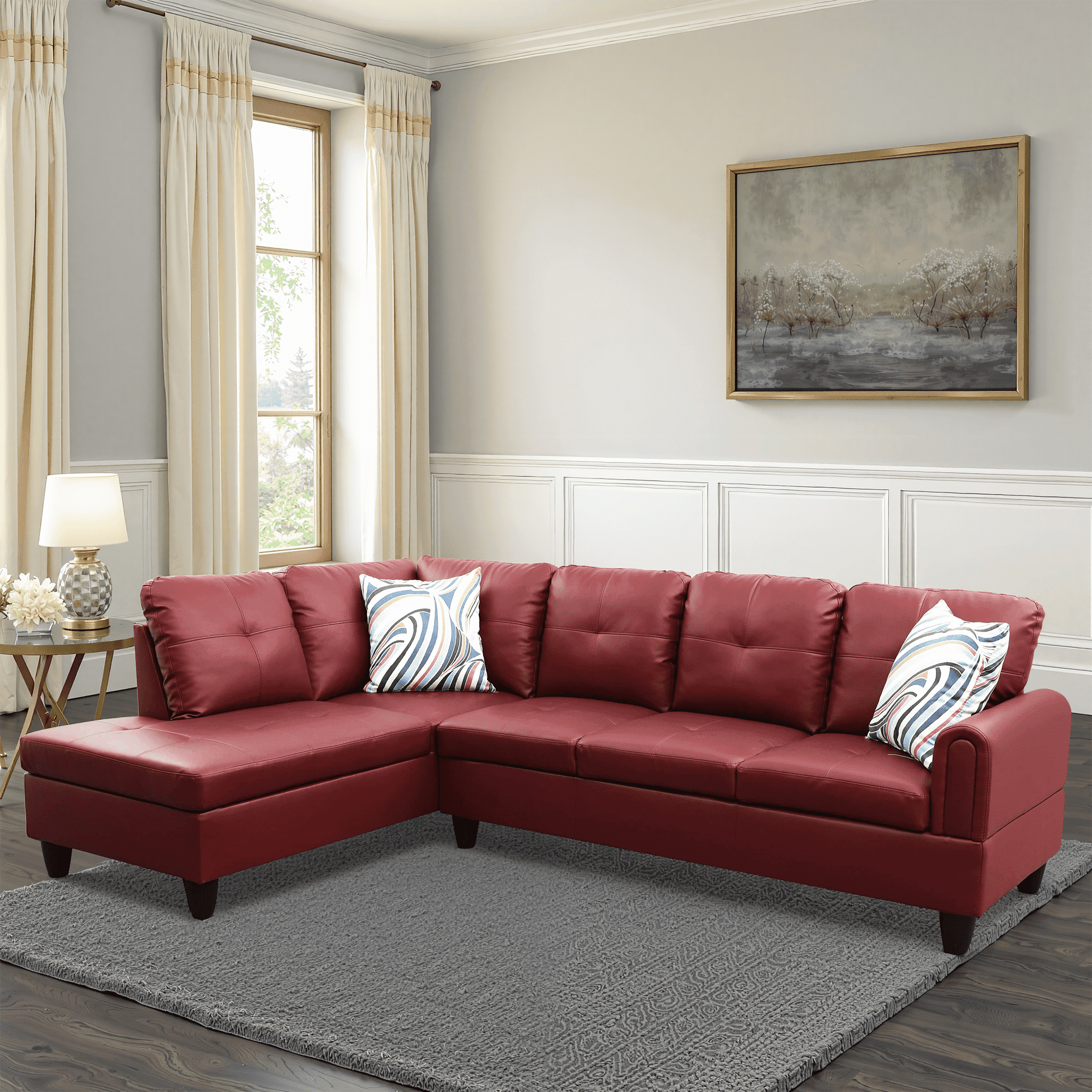 MAYEERTY 97" Ruby Modern Faux Leather Couch Rich Red Bold Living Room Seating