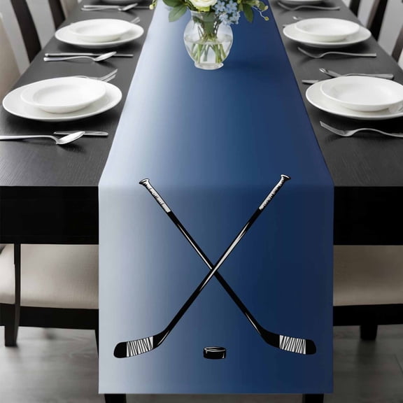 Navy Blue Ombre Table Runner 48 Inches Long, Black Hockey Sticks Minimalist Style Kitchen Coffee Dining Table Decoration for Home Party Birthday Wedding Home Decor 13x48 Inches