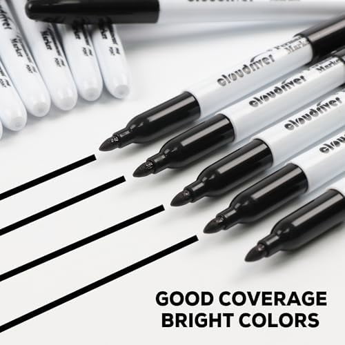 Black Permanent Markers Fine Tip, 60 Packs Permanent Markers Bulk, Quick Drying & Fade Resistant, Permanent Marker Set Works on Plastic,Wood,Stone,Metal and Glass for Doodling, Marking$$Office