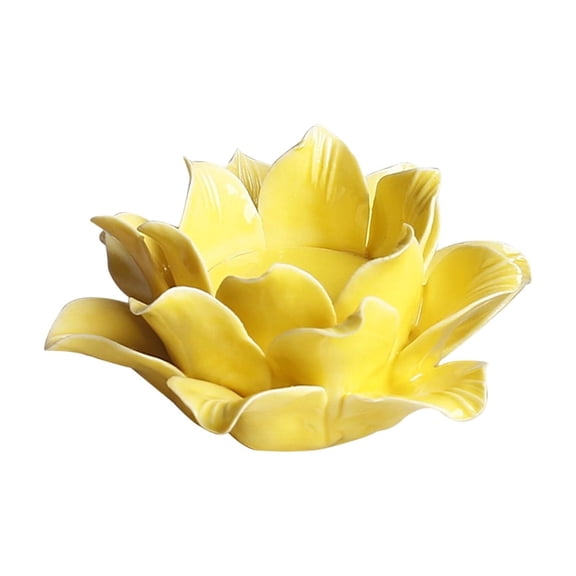 Hand-Sculpted Ceramic Flower Candle Holder for Romantic Candlelight Dinners, Festive Home Decor and Decorative Accent Yellow