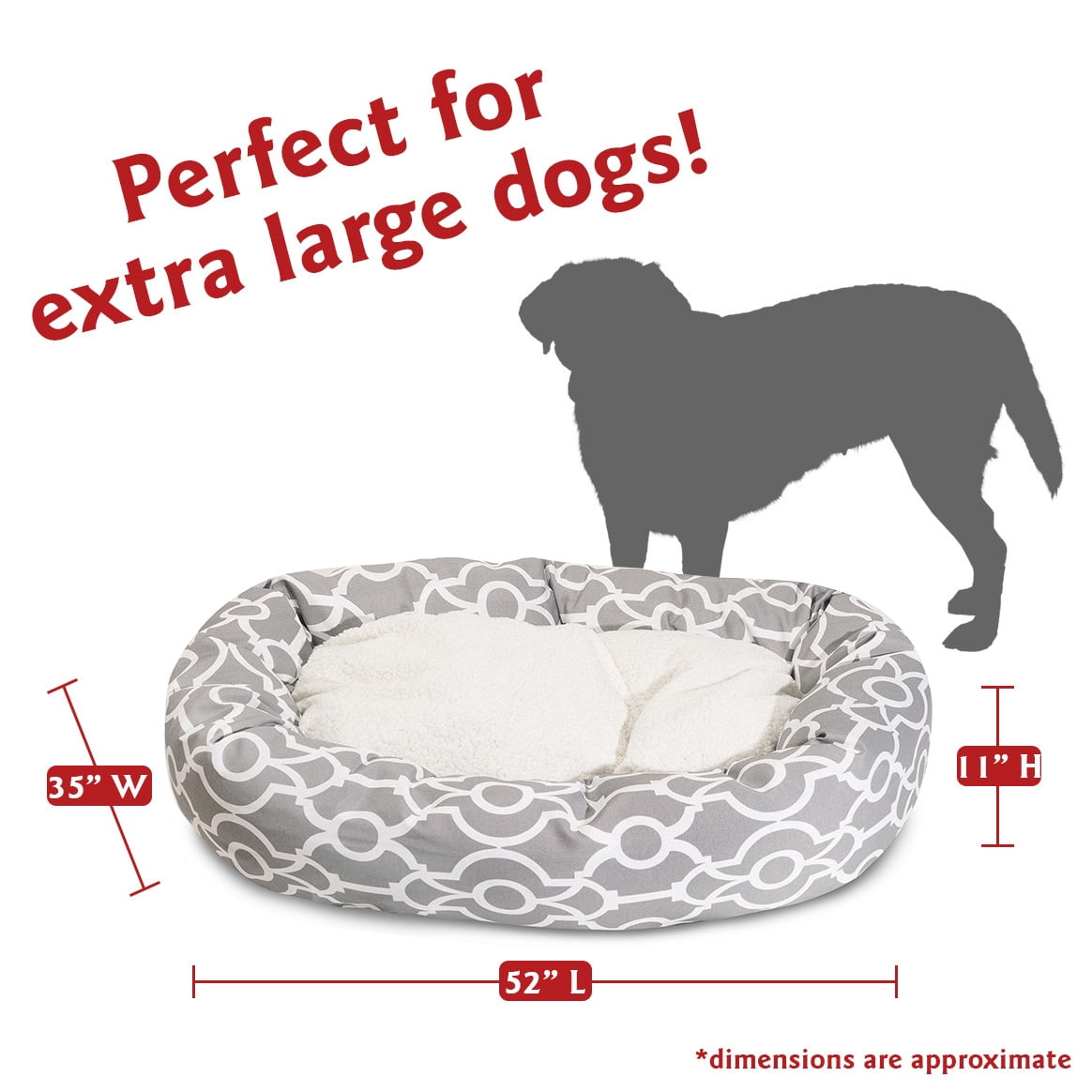 Majestic Pet Sherpa Athens Bagel Pet Bed for Dogs, Calming Dog Bed Washable, Extra Large, Gray