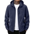 thumbnail image 3 of Men's Solid Color Elastic Cotton Hooded Zipper Jacket, Casual Waterproof Windproof Top Coat, Full-Zip Breathable Polyester Spring Outdoor Travel Work Hiking Golf Fashion | JASKFLY,Dark Blue XXS, 3 of 7