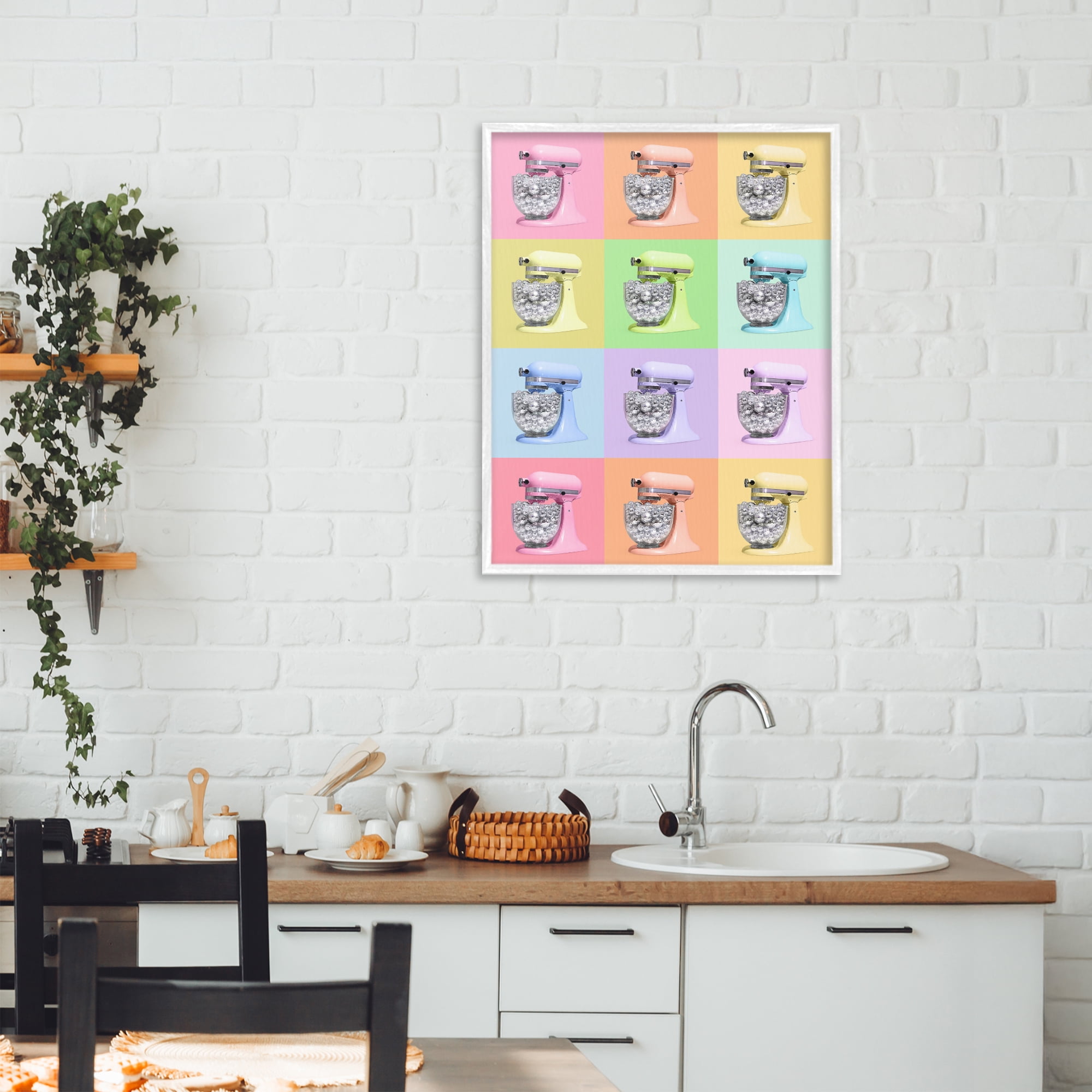 Stupell Industries Disco Ball Kitchen Mixer Collage White Framed Giclee Art, design by LISH Creative