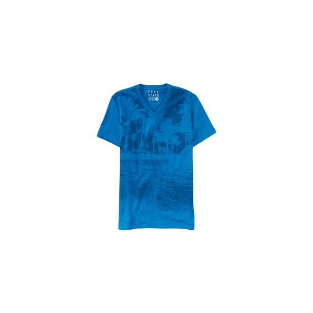 Aeropostale - Camiseta gráfica con cuello en V para hombre, azul, pequeña Aeropostale Camiseta gráfica