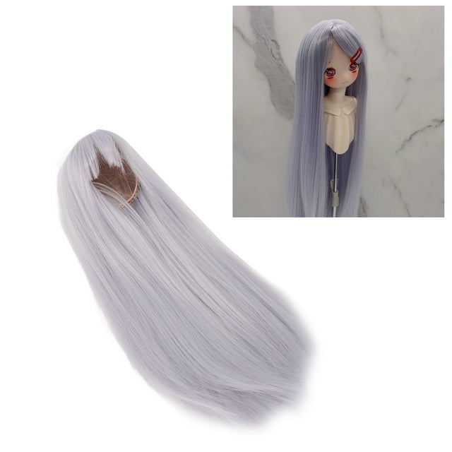 7 8in Doll Wig Long Straight Hair with Bangs Simulated Scalp High Temperature Silk