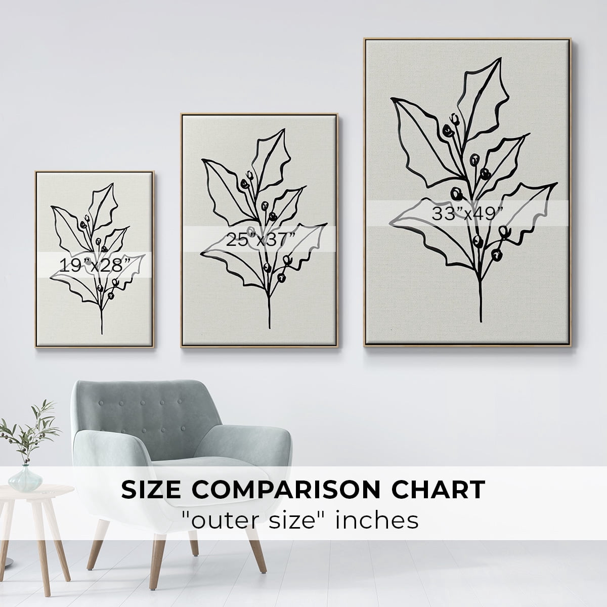 Evergreen Ink I - Framed Gallery Wrapped Holiday Canvas - 27 x 41 - Natural Wood Frame