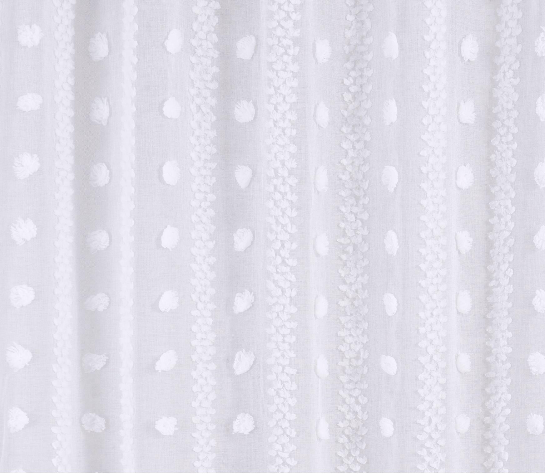 Dainty Home Cloud Modern 3D Linen-Look Fabric Shower Curtain with 3D Cotton like Puffs 70 inch x 72 inch in White
