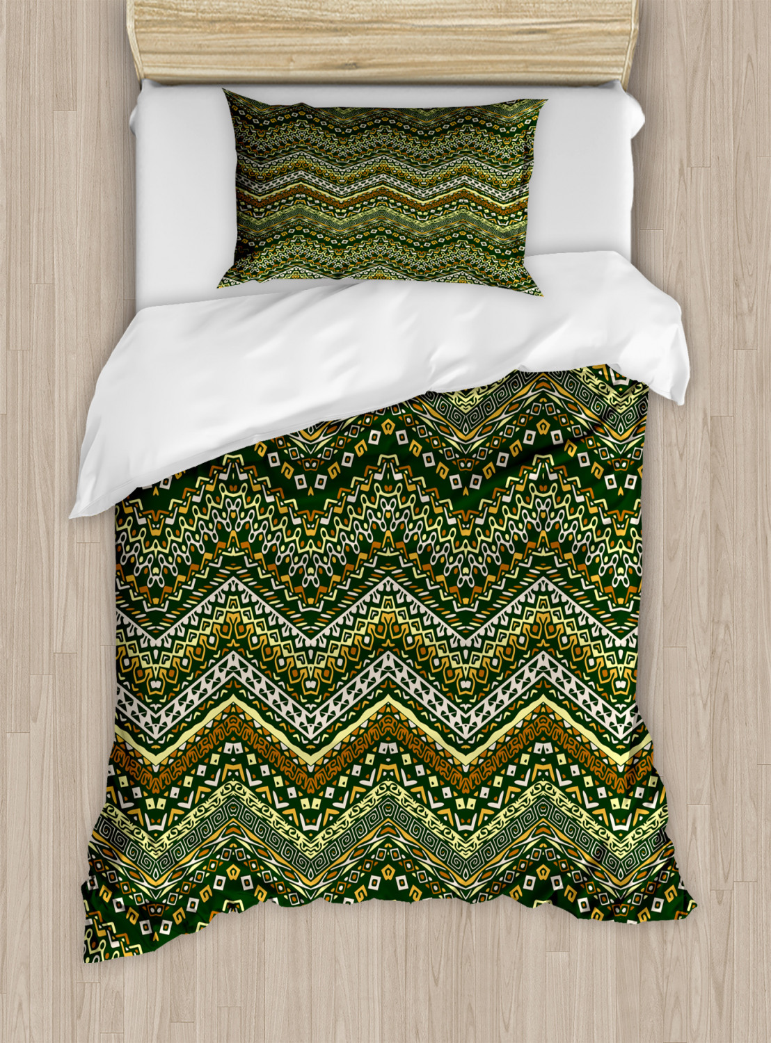 Zambia Duvet Cover Set Twin Size, African Style Chevron Pattern with