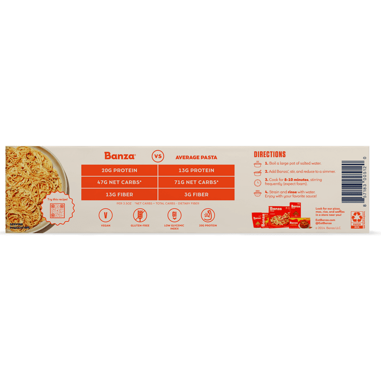 12 pack) Banza Spaghetti Pasta from Chickpeas - Made In Italy
