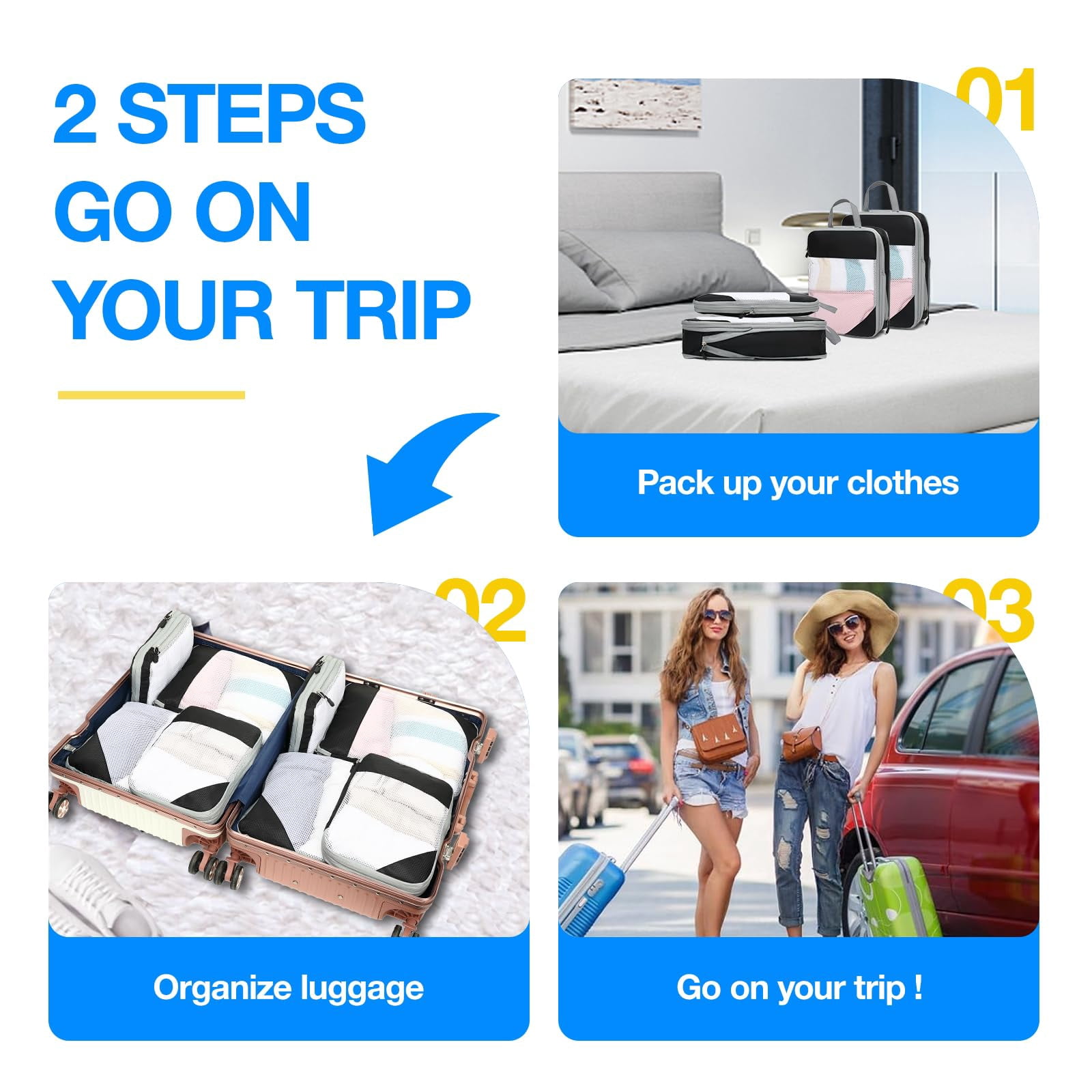 Packing Cubes Compressible, 8 Set Travel Packing Cube Organizer for Carry-on Luggage - Versatile & Reusable Travel Accessories Mesh Storage Bags Maximize Space & Stay Organized for Suitcase