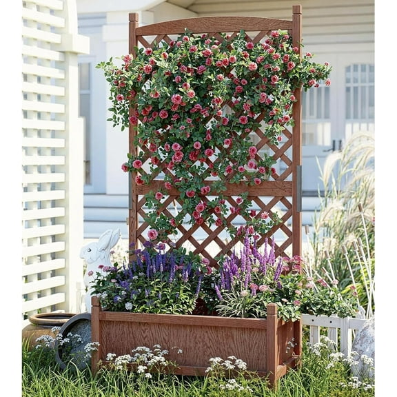 Towallmark 59 Inches Raised Garden Bed on Wheels, Elevated Garden Bed, Elevated Planter Box with Trellis and Legs, Standing Garden Container for Vegetables, Patio Backyard Outdoor Use